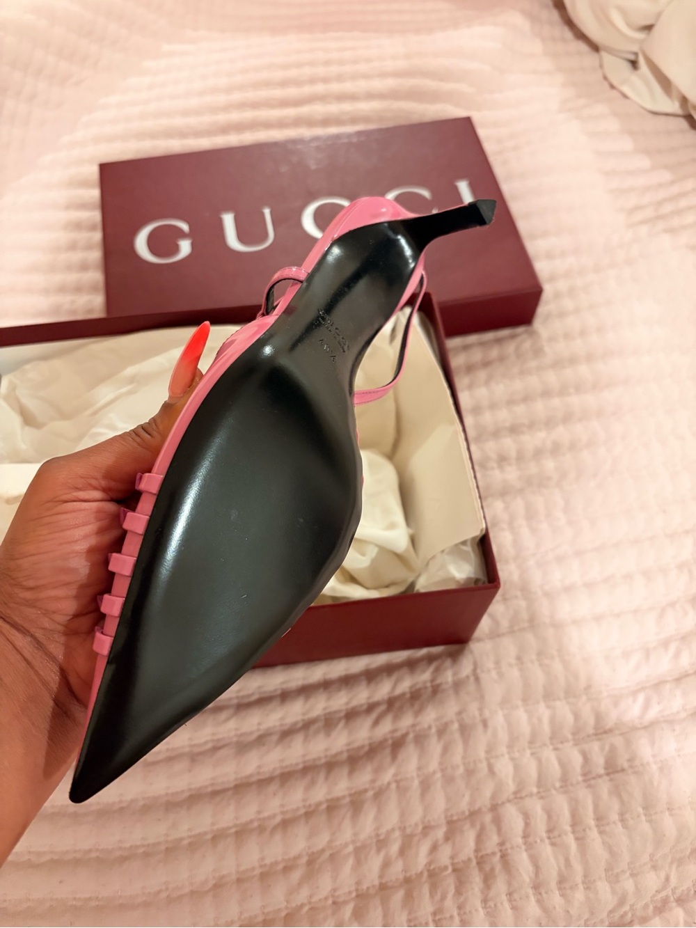 Gucci Pink Patent Leather Multi-Strap Pointed Slingback Heels - Picture 5 of 5